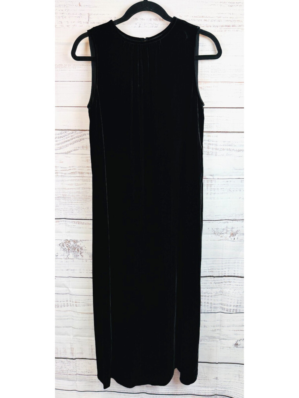 EILEEN FISHER black silk blend velvet midi shift sleeveless dress size XXS NWT